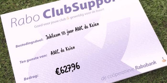 Rabobank Clubkas Campagne cheque ontvangen!