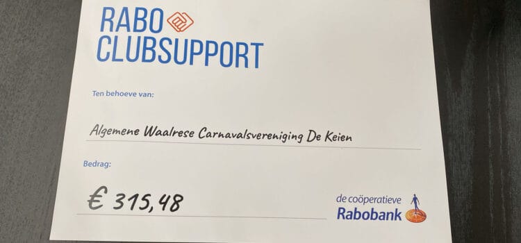 Rabobank Clubkas Campagne cheque ontvangen!